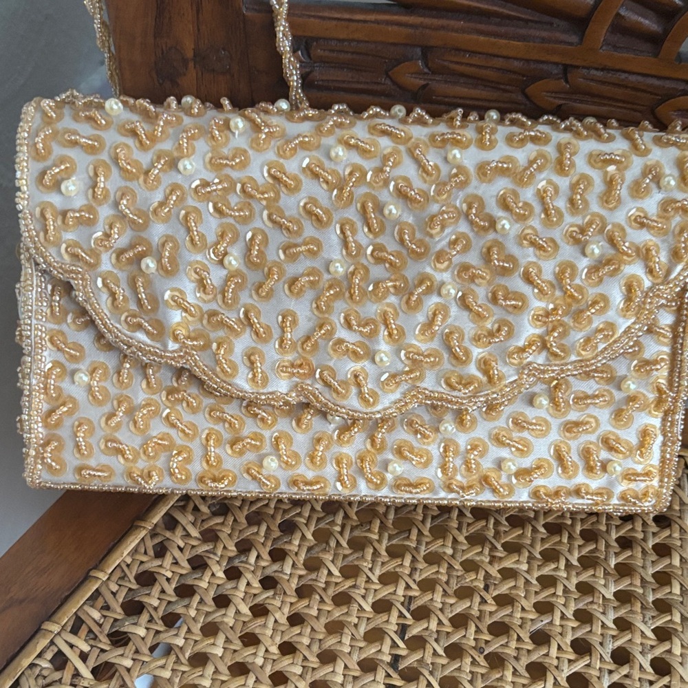 Bijoux Terner Gold Beaded Shoulder Bag